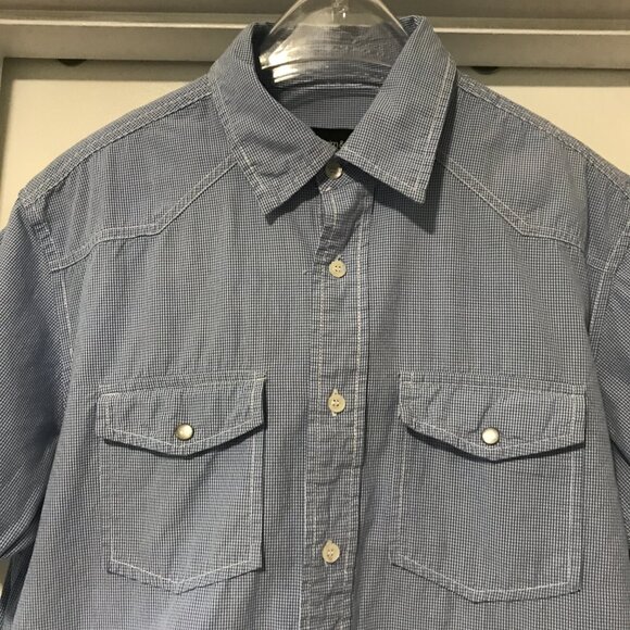 Paper Denim & Cloth 100% Cotton Checkered Collared Button Down Blue Men's Large - Picture 2 of 9